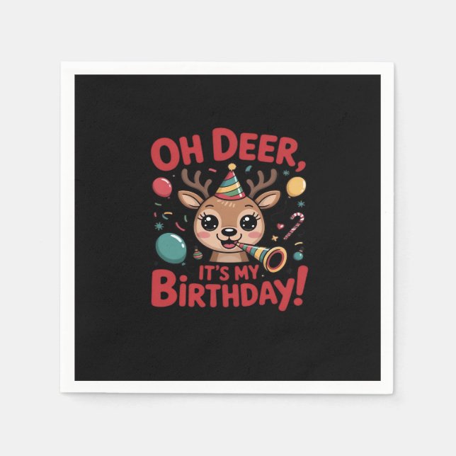 Oh Deer Its My Birthday Cute Reindeer Festive Styl Pappersservett (Framsidan)
