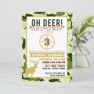 Oh Deer Jakt Tema Inbjudan Kamouflage Gröna Färger