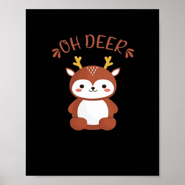 Oh Deer Kawaii Deer Lekfull Konststil  Poster (Framsidan)