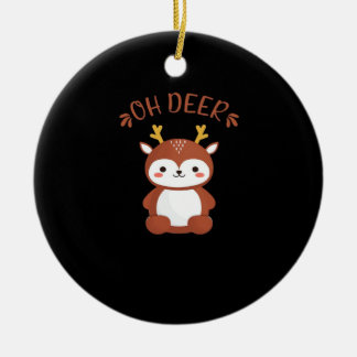 Oh Deer Kawaii Deer Playful Art Style Julgransprydnad Keramik