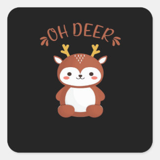 Oh Deer Kawaii Hjärtlig Hjärtartad Konststil Fyrkantigt Klistermärke