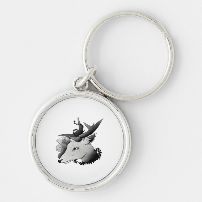 Oh Deer Klassisk Stil  Rund Silverfärgad Nyckelring (Framsidan)