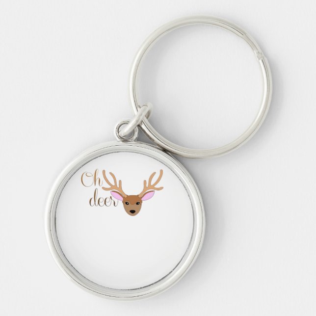 Oh Deer konststil  Rund Silverfärgad Nyckelring (Framsidan)