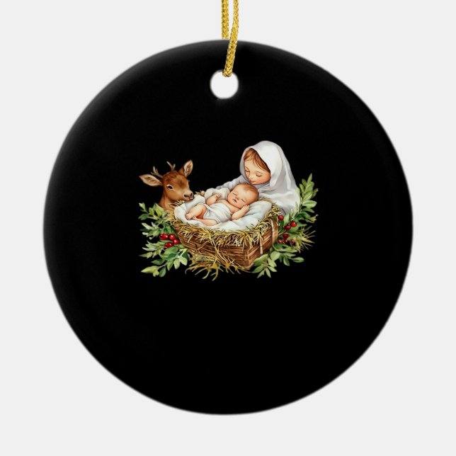Oh Deer Mary Nativity Scene Christmas Jesus  Julgransprydnad Keramik (Framsidan)