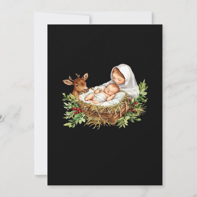 Oh Deer Mary Nativity Scene Christmas Jesus  Julkort (Framsida)