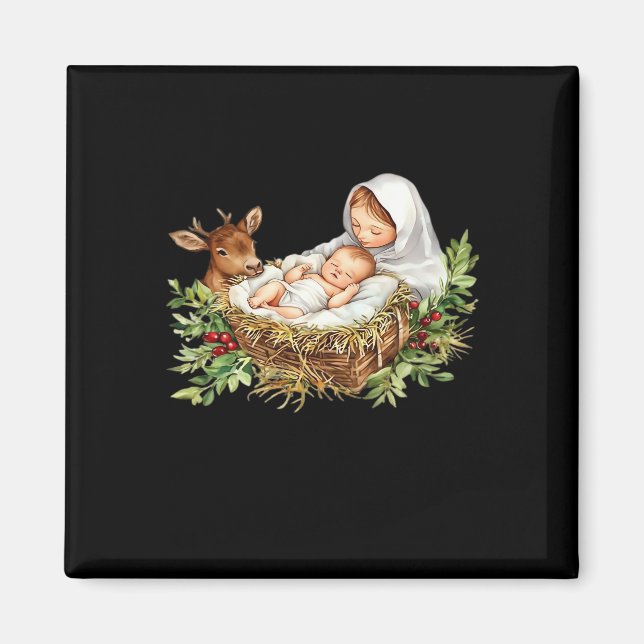 Oh Deer Mary Nativity Scene Christmas Jesus   Magnet (Framsidan)