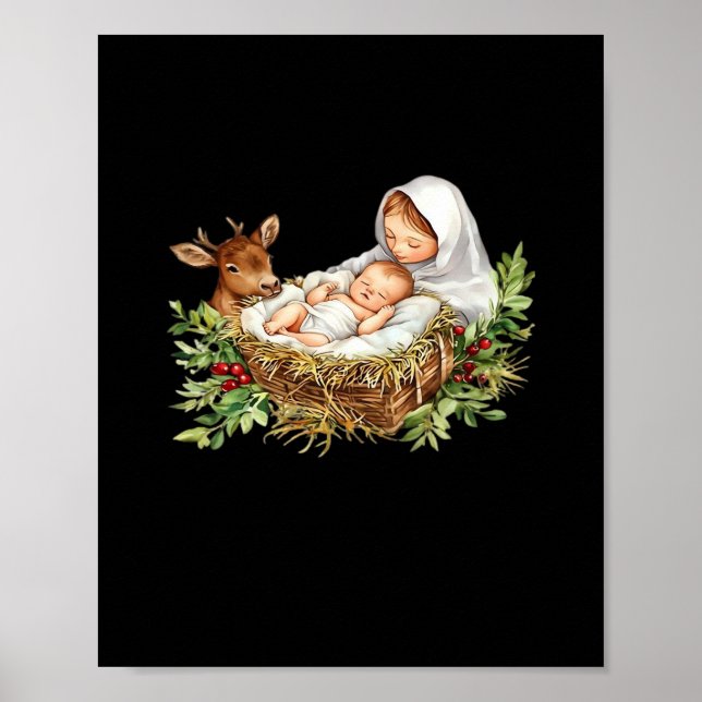 Oh Deer Mary Nativity Scene Christmas Jesus   Poster (Framsidan)