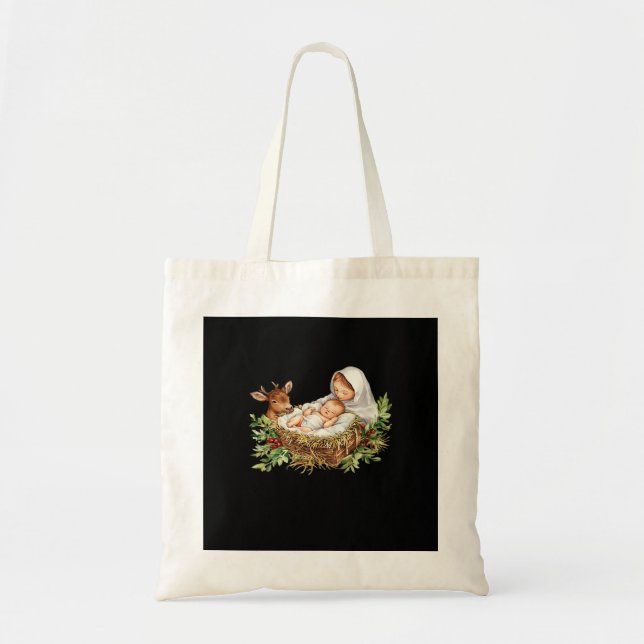 Oh Deer Mary Nativity Scene Christmas JesuTote Bag Tygkasse (Framsidan)