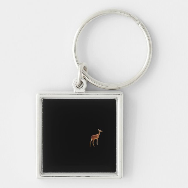 Oh Deer Minimal Design  Fyrkantig Silverfärgad Nyckelring (Framsidan)