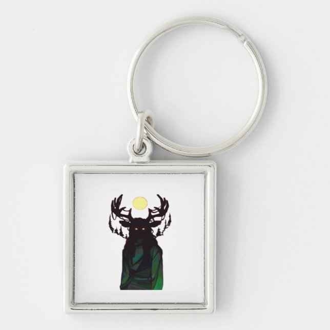 Oh Deer Minimal Design  Fyrkantig Silverfärgad Nyckelring (Framsidan)