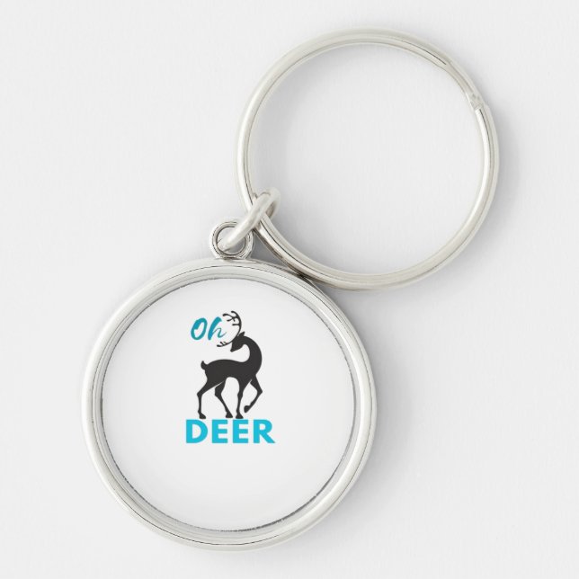 Oh Deer Minimal Design  Rund Silverfärgad Nyckelring (Framsidan)