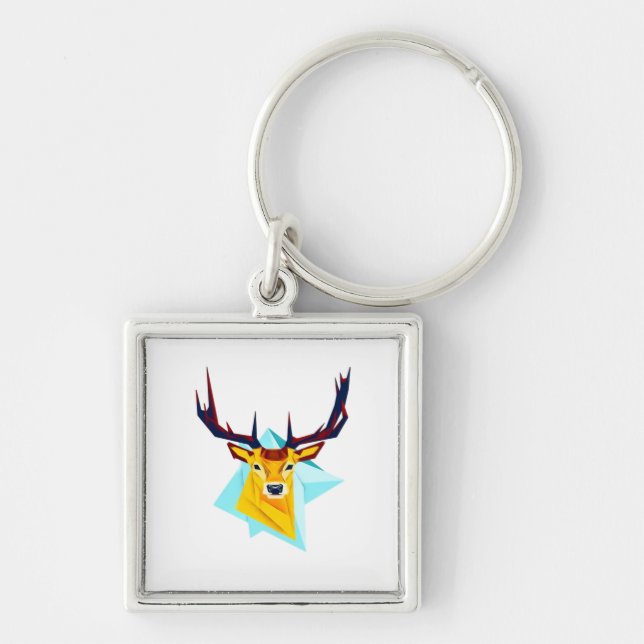 Oh Deer Minimal Rustic Style  Fyrkantig Silverfärgad Nyckelring (Framsidan)