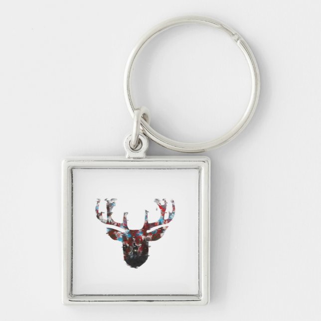 Oh Deer Minimal Style  Fyrkantig Silverfärgad Nyckelring (Framsidan)