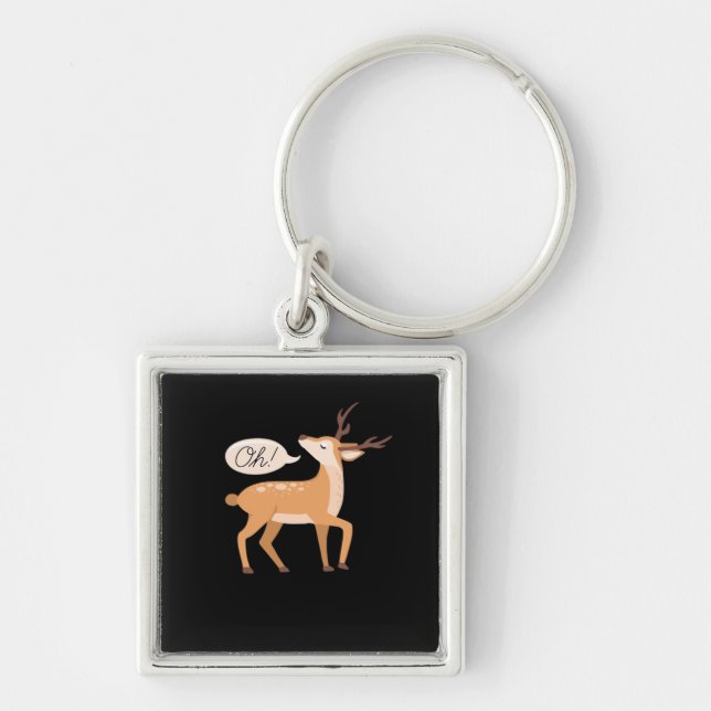 Oh Deer Minimalistisk Ren Estetik  Fyrkantig Silverfärgad Nyckelring (Framsidan)