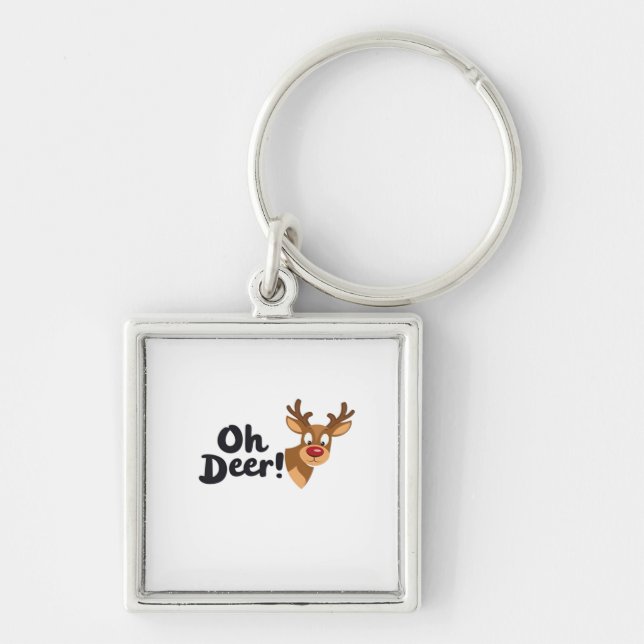 Oh Deer Modern Aestetisk Stil  Fyrkantig Silverfärgad Nyckelring (Framsidan)