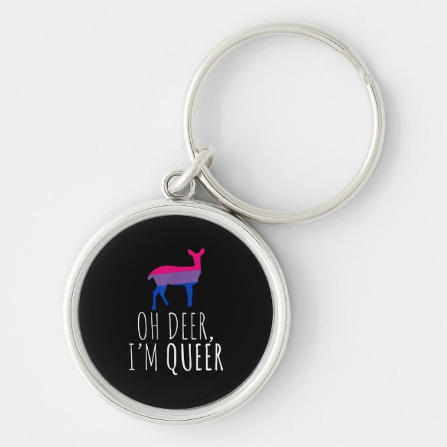 Oh Deer Queer Bisexual Pride Gay Lesbian Design  Rund Silverfärgad Nyckelring (Framsidan)