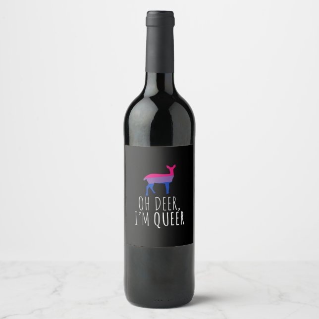 Oh Deer Queer Bisexual Pride Gay Lesbian Design  Vinflaska Etikett (Framsida)