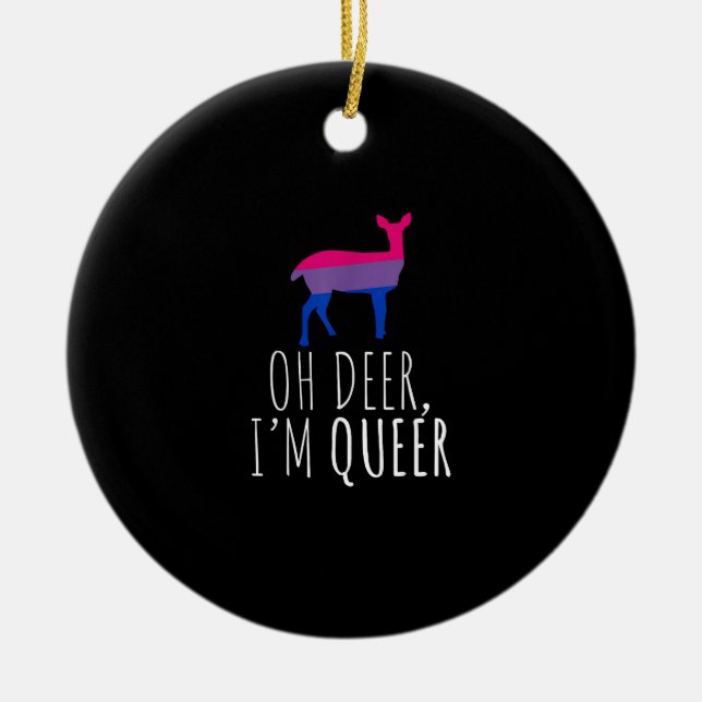 Oh Deer Queer Bisexual Pride Gay Lesbian DOrnament Julgransprydnad Keramik (Framsidan)
