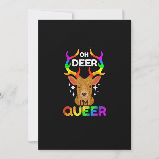 Oh Deer Queer Funny LGBTQ Pride AFlat Holiday Card Julkort (Framsida)