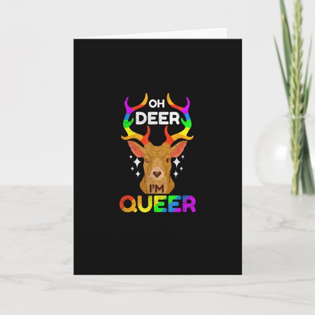 Oh Deer Queer Funny LGBTQ PridFolded Greeting Card Kort (Framsida)