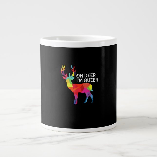 Oh Deer Queer Funny Pun LGBT Pride Design Jumbo Mugg (Framsidan)