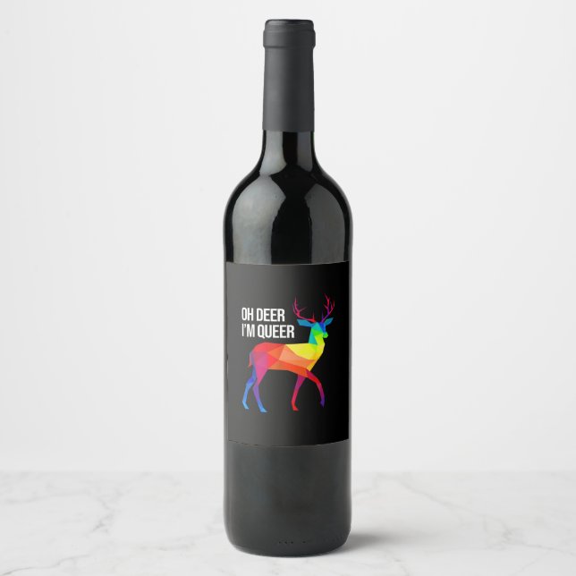 Oh Deer Queer LGBT Pride Celebration Design  Vinflaska Etikett (Framsida)