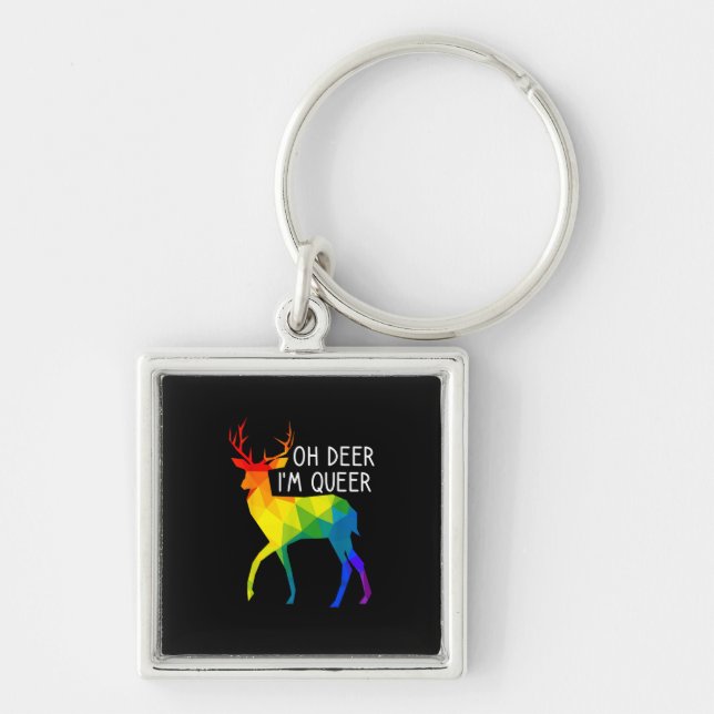 Oh Deer Queer LGBTQ Pride Celebration Month  Fyrkantig Silverfärgad Nyckelring (Framsidan)