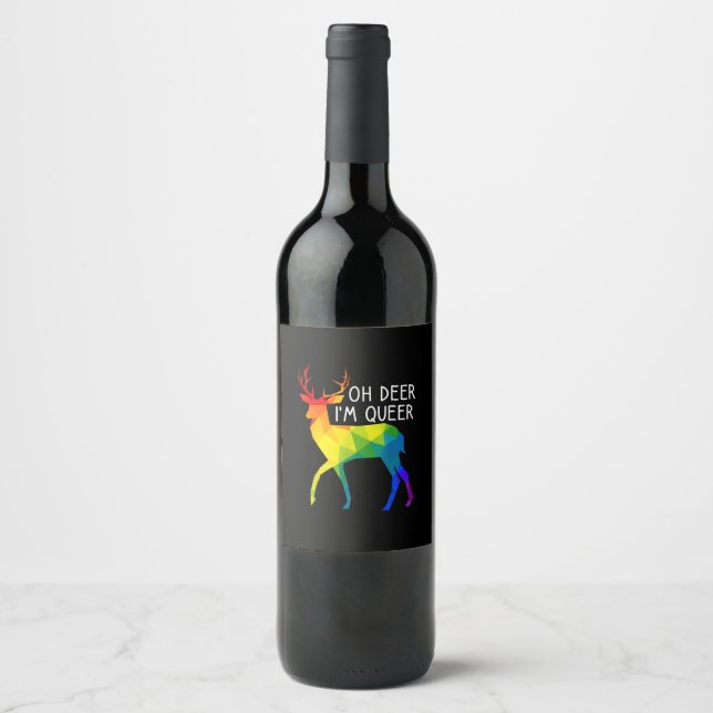 Oh Deer Queer LGBTQ Pride Celebration Month  Vinflaska Etikett (Framsida)
