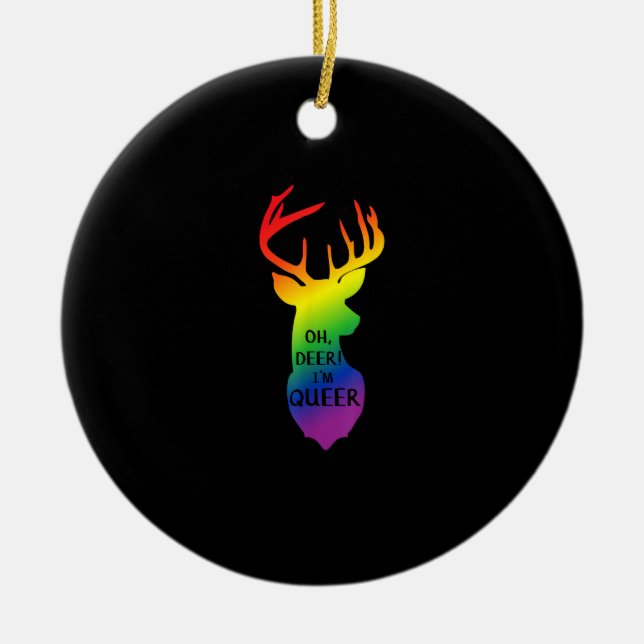 Oh Deer Queer Pride Celebration Funny LGBT Gift Julgransprydnad Keramik (Framsidan)