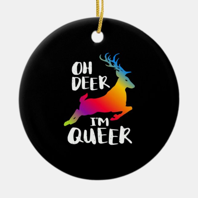 Oh Deer Queer Pride Minimal Artistic StyleOrnament Julgransprydnad Keramik (Framsidan)