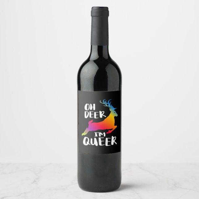 Oh Deer Queer Pride Minimal Konstnärlig Stil  Vinflaska Etikett (Framsida)