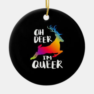 Oh Deer Queer Pride Minimal Konstnärlig StilOrname Julgransprydnad Keramik