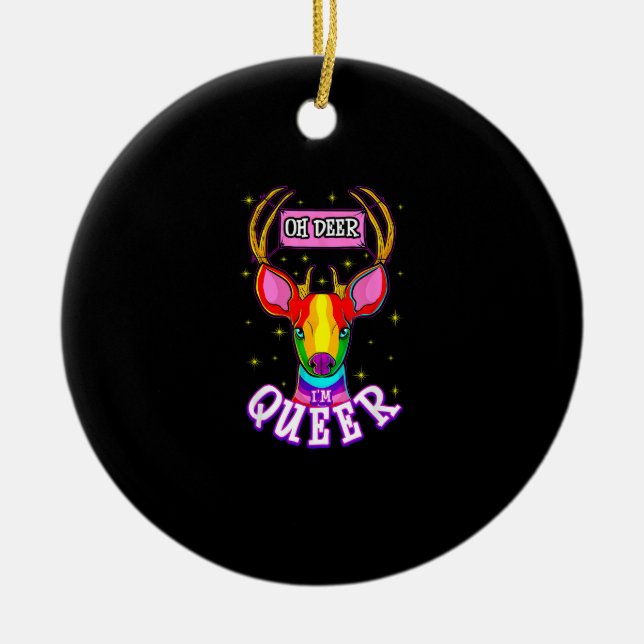 Oh Deer Queer Pride Month Celebration Gift Julgransprydnad Keramik (Framsidan)