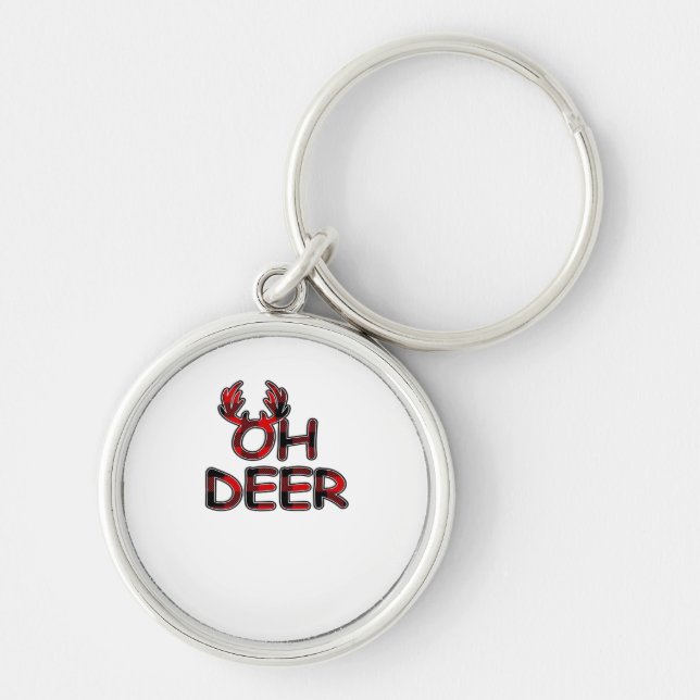 Oh Deer Ren Layout  Rund Silverfärgad Nyckelring (Framsidan)