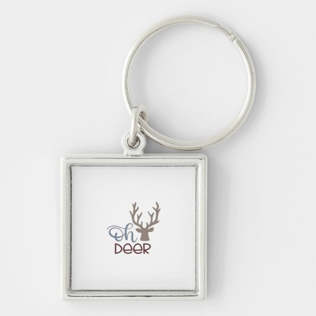 Oh Deer Retro Classic Design  Fyrkantig Silverfärgad Nyckelring (Framsidan)