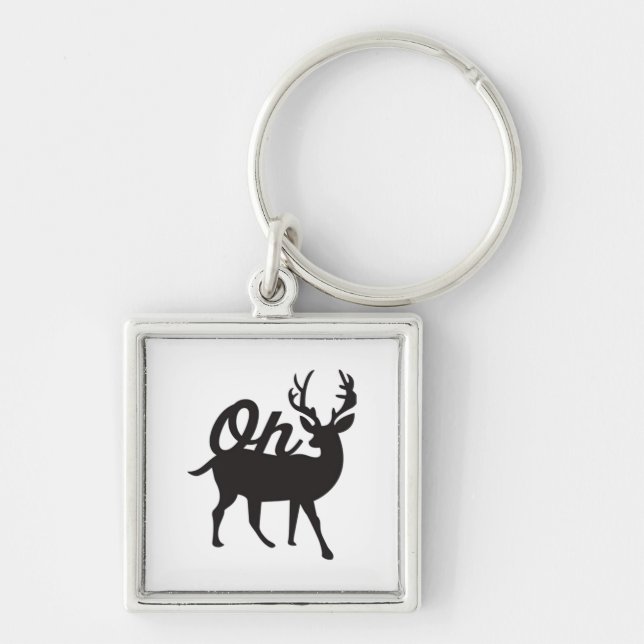 Oh Deer Retro Classic Vibe  Fyrkantig Silverfärgad Nyckelring (Framsidan)
