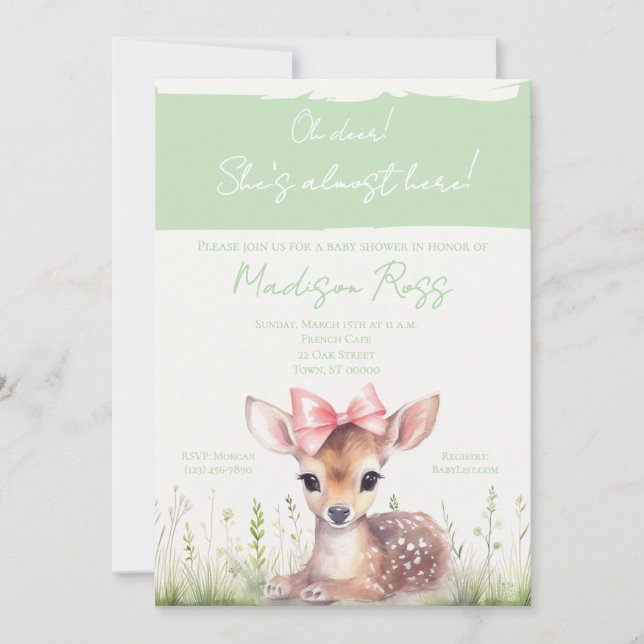Oh Deer She’s Almost Here Baby Shower Invitation Inbjudningar (Framsida)