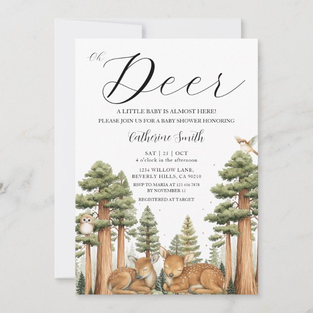 Oh Deer Skog Bebis Bjudning Inbjudan (Framsida)