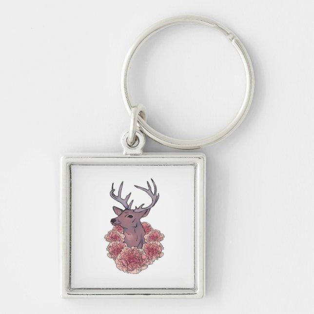 Oh Deer Trendy Minimal Aesthetic  Fyrkantig Silverfärgad Nyckelring (Framsidan)