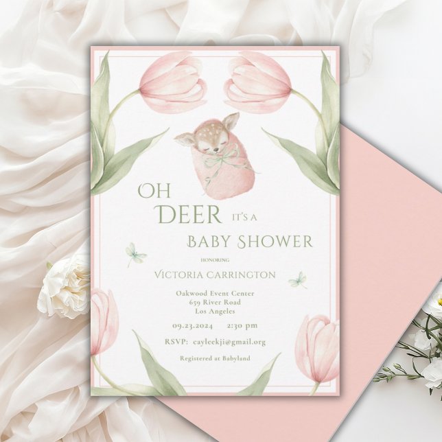 Oh Deer Tulips Pink Baby Shower Inbjudningar (Skapare uppladdad)