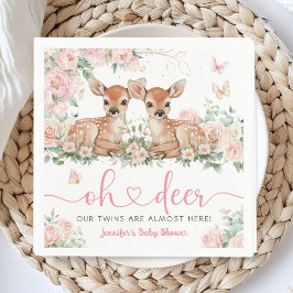 Oh Deer Twin Girls Baby Shower Pink Paper Napkin Pappersservett