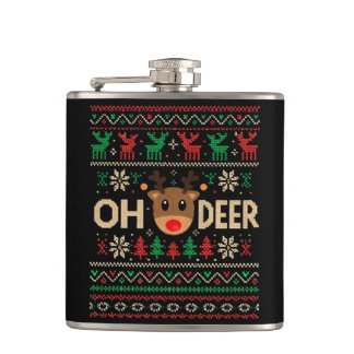 Oh Deer Ugly Christmas Sweater Flask Fickplunta