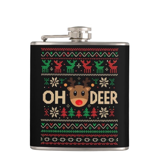 Oh Deer Ugly Christmas Sweater Flask Fickplunta (Framsidan)
