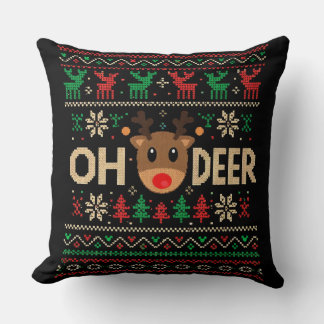 Oh Deer Ugly Christmas Sweater Throw Pillow Kudde