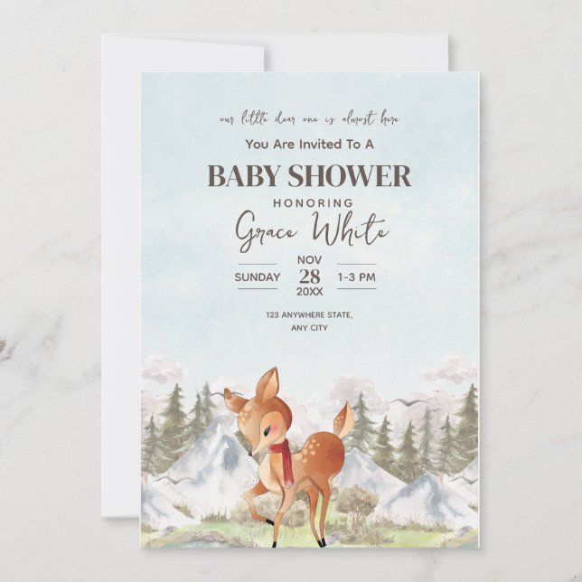  Oh Deer vinter Baby Shower Skog Baby Shower  Inbjudningar (Framsida)