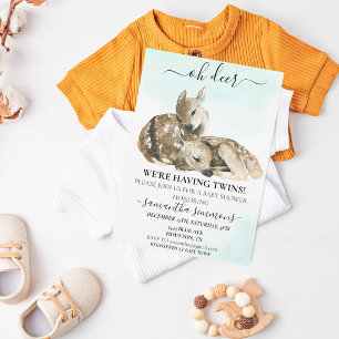 Oh Deer Watercolor Baby Shower Tvillingar   Inbjudningar