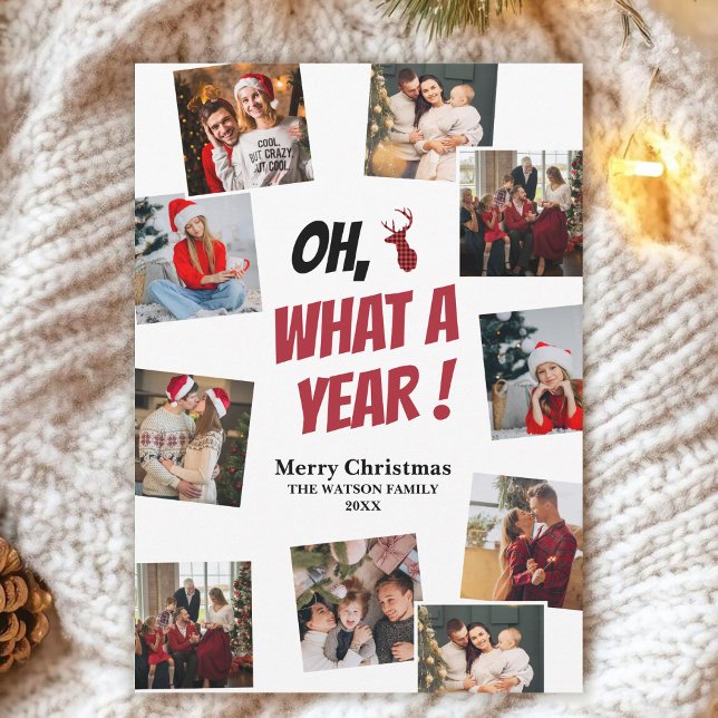 Oh Deer, What A Year! Personalize Christmas Photos Julkort (Skapare uppladdad)