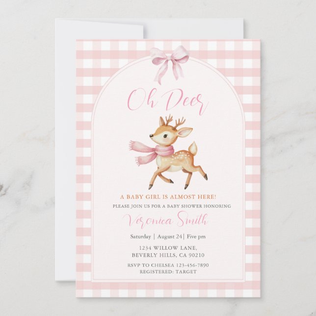 Oh Deer Winter Baby Girl Shower Invitation Inbjudningar (Framsida)