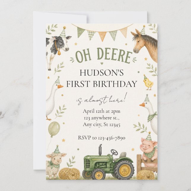 Oh Deere Farm Födelsedagsinbjudan Inbjudningar (Framsida)