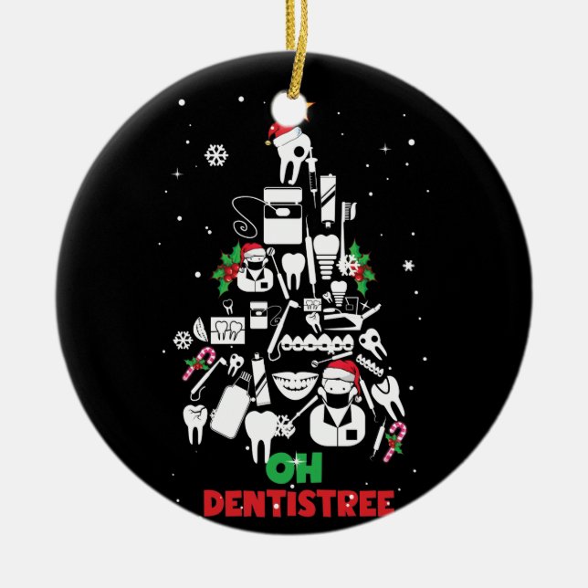 Oh Dentistree Dentist Dental Teeth Christmas Tree Julgransprydnad Keramik (Framsidan)